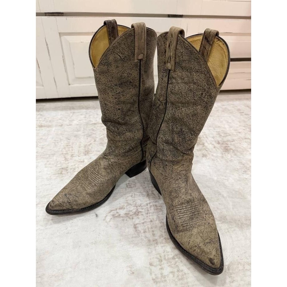 Vintage Tony Lama 6434 Gray Bullhide Leather Cowboy Boots Mens 9.5D USA